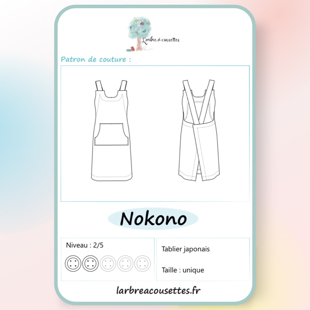 Couverture du patron PDF tablier japonais Nokono, taille unique, 2 versions