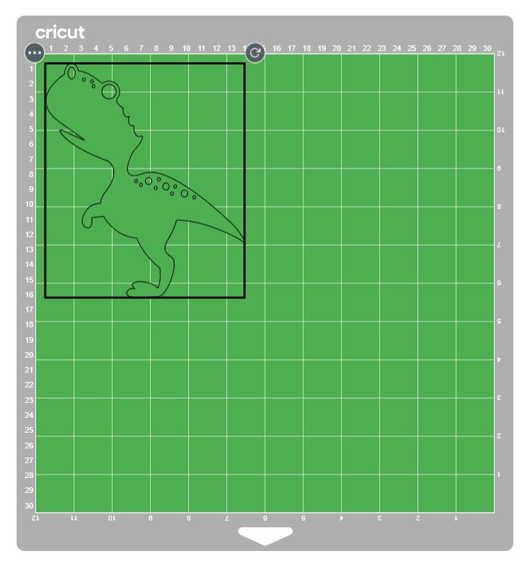 Cricut Design Space – calque vert du dinosaure de Noël passé en mode miroir avant la découpe