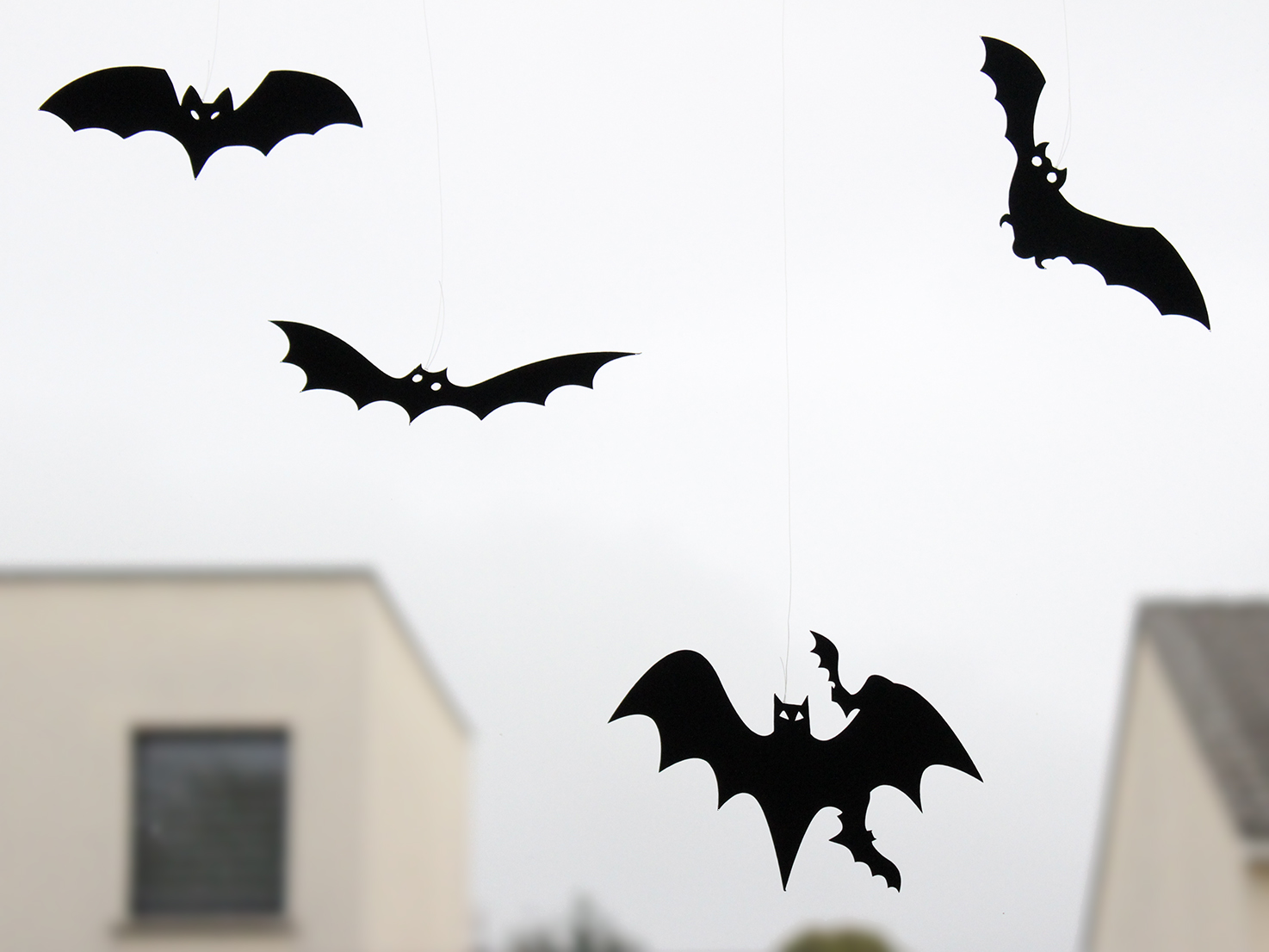 Décorations de fenêtre chauves-souris Halloween en papier noir suspendu au fil de pêche