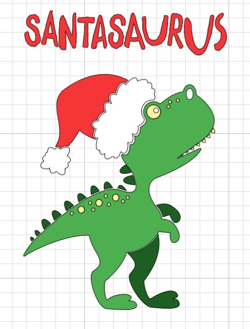 Motif dinosaure Noël assemble avec ses 5 calques de couleurs dans Cricut Design Space