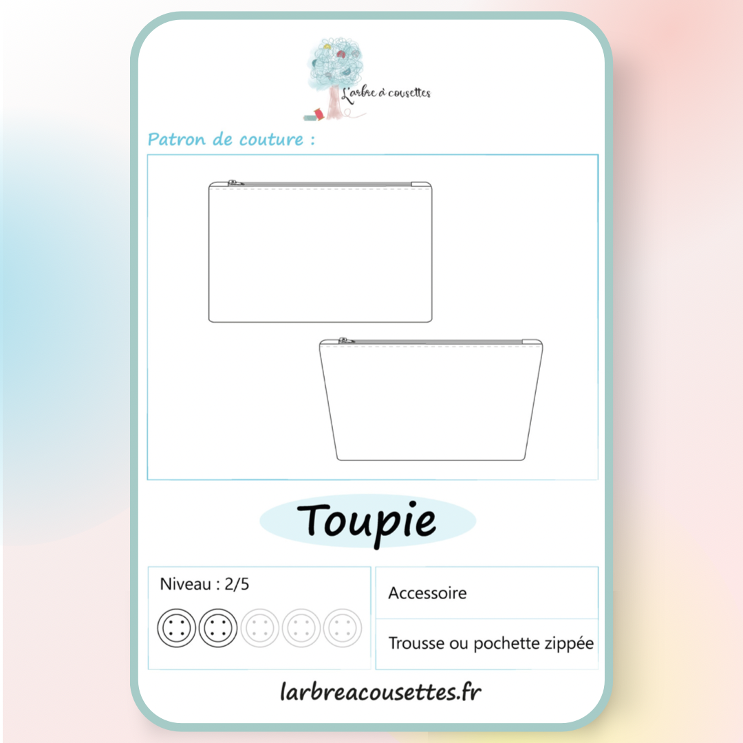 Patron PDF gratuit de la trousse Toupie à télécharger et imprimer pour coudre