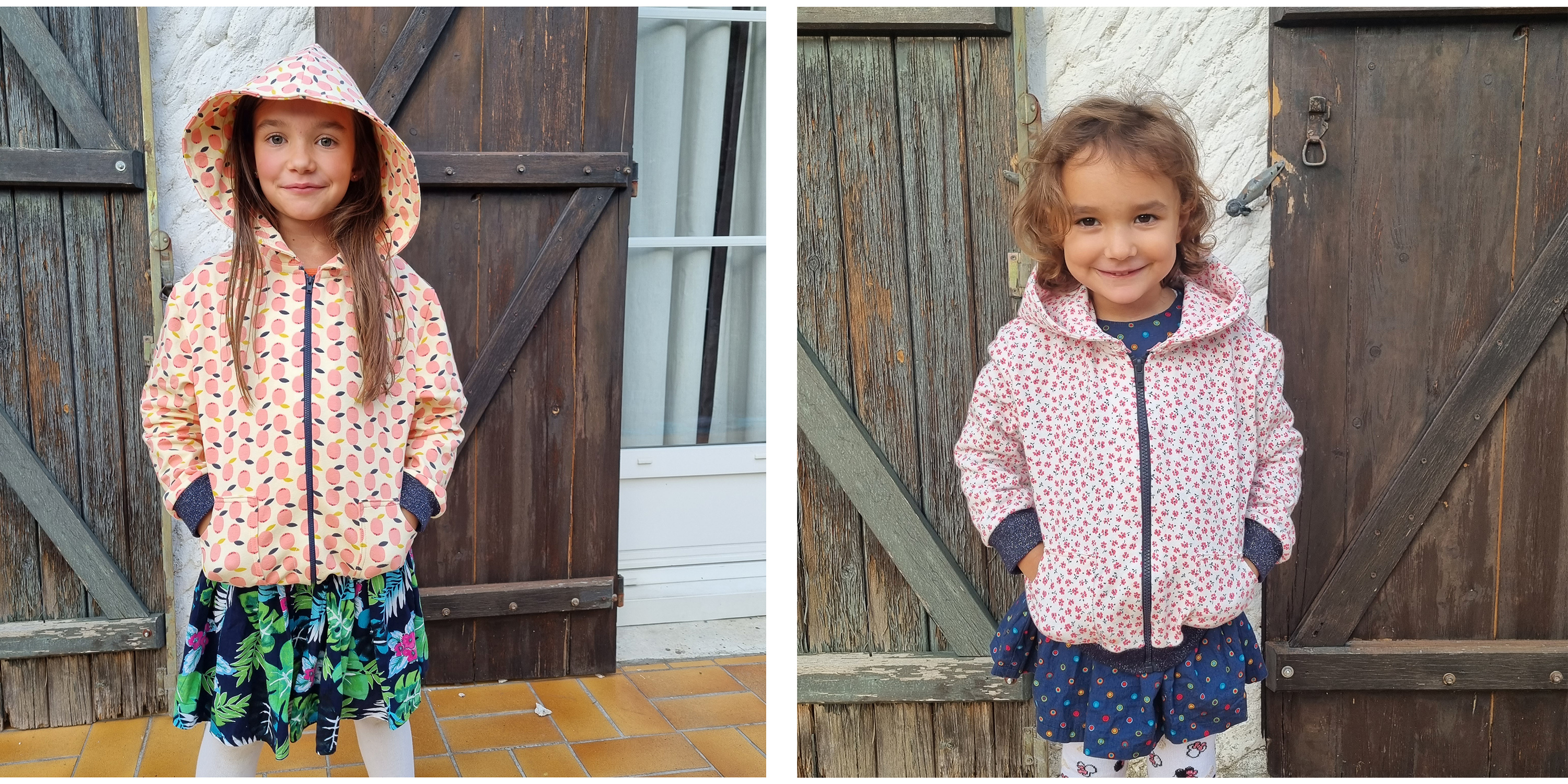 Testeuse Marjolaine @marjolainequentin – deux sweats Dino classique tissu motifs colorés pour filles